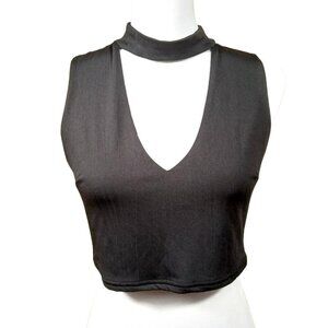 Black cut out choker neck crop top w/ full Zip Back Small Statement Making Sexy